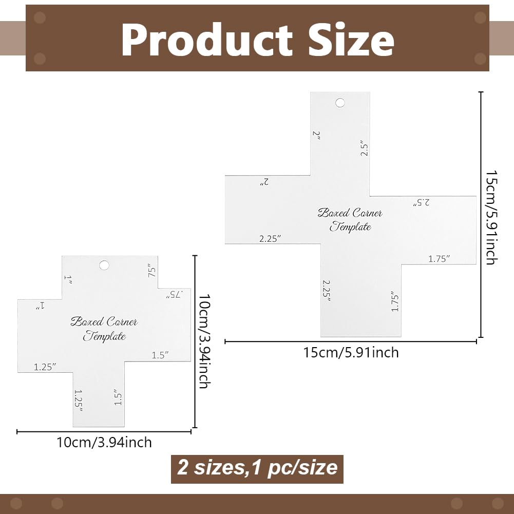 INFUNLY 2pcs Boxed Corner Template 2 Size Cutting Corners Template 0.75"-1.5"/1.75"-2.5" Clear Acrylic Quilting Box Corner Stencil Ruler Sewing Tools Set for Beginners Curve Bag Pocket DIY Sewing