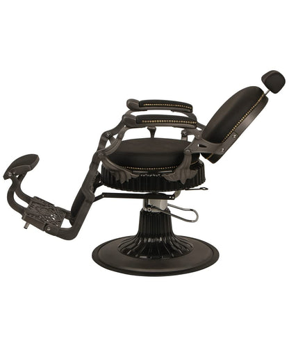 Buy-Rite Regal Professional Vintage Barber Chair - Solid Steel Frame, Heavy-Duty Hydraulic Base, Adjustable Headrest & Flip-Style Footrest, Black Vinyl Upholstery - Model YLG-8788-7