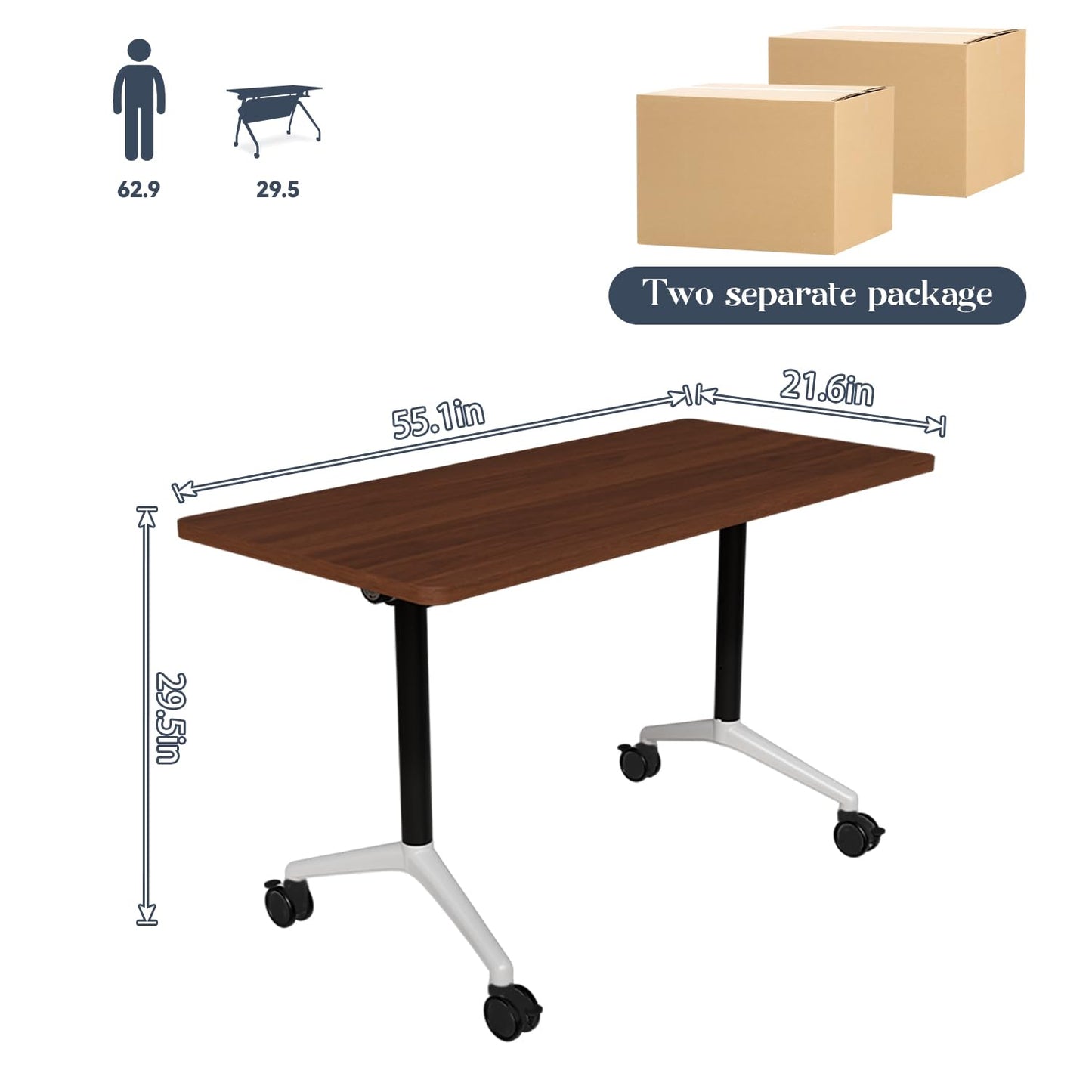rzoizwko 55.1" Folding Conference Table with Wheels,2 Pack Heavy-Duty Flip-Top Reconfigurable Training Table System,Rolling Conference Room Tables for Office, Classroom & Meeting Rooms