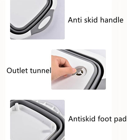 Folding Cutting Board with Draining Plug, Multi-Function Collapsible Basket for Washing Fruits and Vegetables