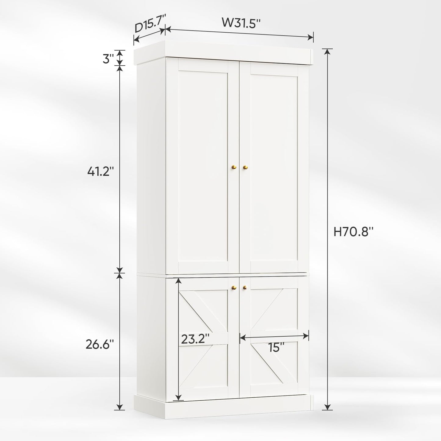 ivaniti 70.8" Tall Farmhouse Kitchen Pantry Cabinet with Doors, Modular Storage Cabinet with 4-Tier Adjustable Shelves, White, Wooden Hutch for Kitchen, Living Room, Set of 4