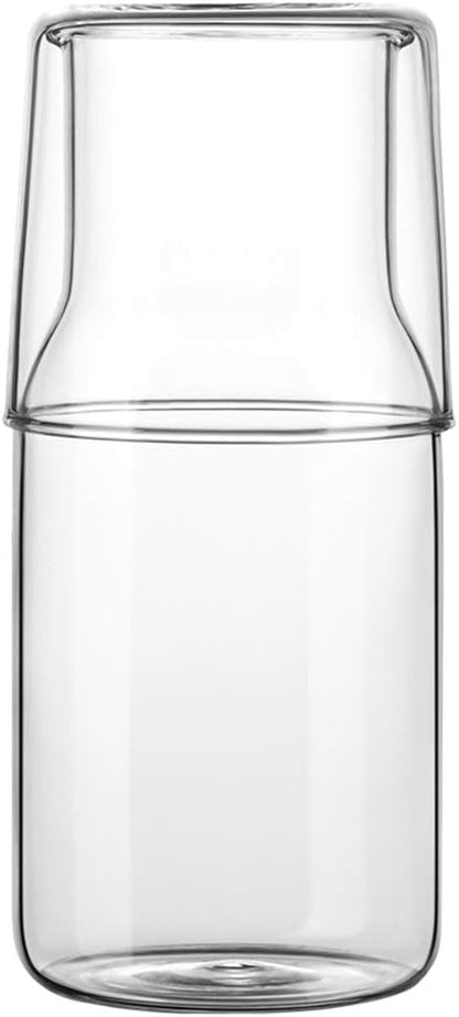 Sizikato 15 Oz Simple Clear Glass Bedside Night Water Carafe with Tumbler Glass