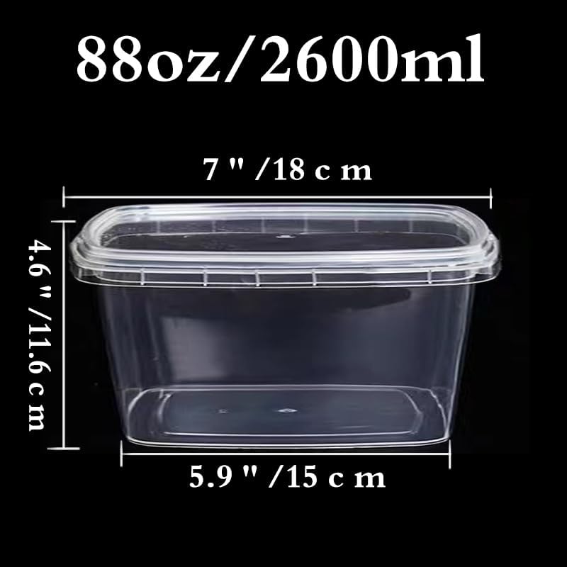 SHPii 88 oz. Square Clear Deli Containers with Lids, BPA-Free, Reusable for Kitchen Storage, Meal Prep - 10 Packs