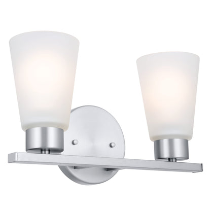 Kichler Stamos 2-Light Bathroom Vanity Light Fixture with Satin Etched Glass Shades, Modern Wall Mount in Brushed Nickel for Mirror Lighting (13 x 8 x 5 in), 45887NI