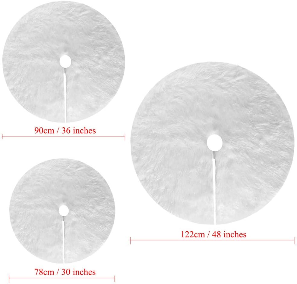 Christmas Tree Plush Skirts, 30 inches White Pure Long Haired Faux Fur Xmas Tree Skirt for Holiday Decorations