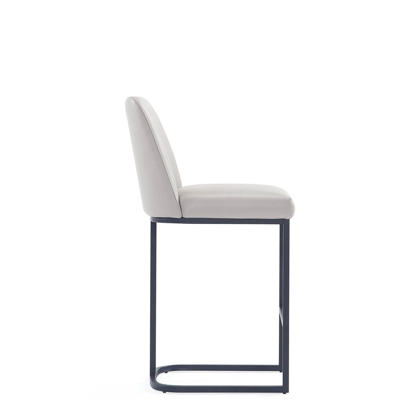 Manhattan Comfort Serena Modern Leatherette Upholstered Counter Stool | Sturdy Metal Frame with Matte Black Finish | High-Density Foam Padding | Elegant Design for Bar and Kitchen, Light Grey