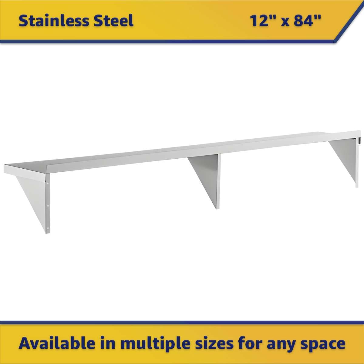Zedfire 12" x 84" Wall Mounted Stainless Steel Shelf – 385 lb Capacity, NSF, Commercial-Grade Storage