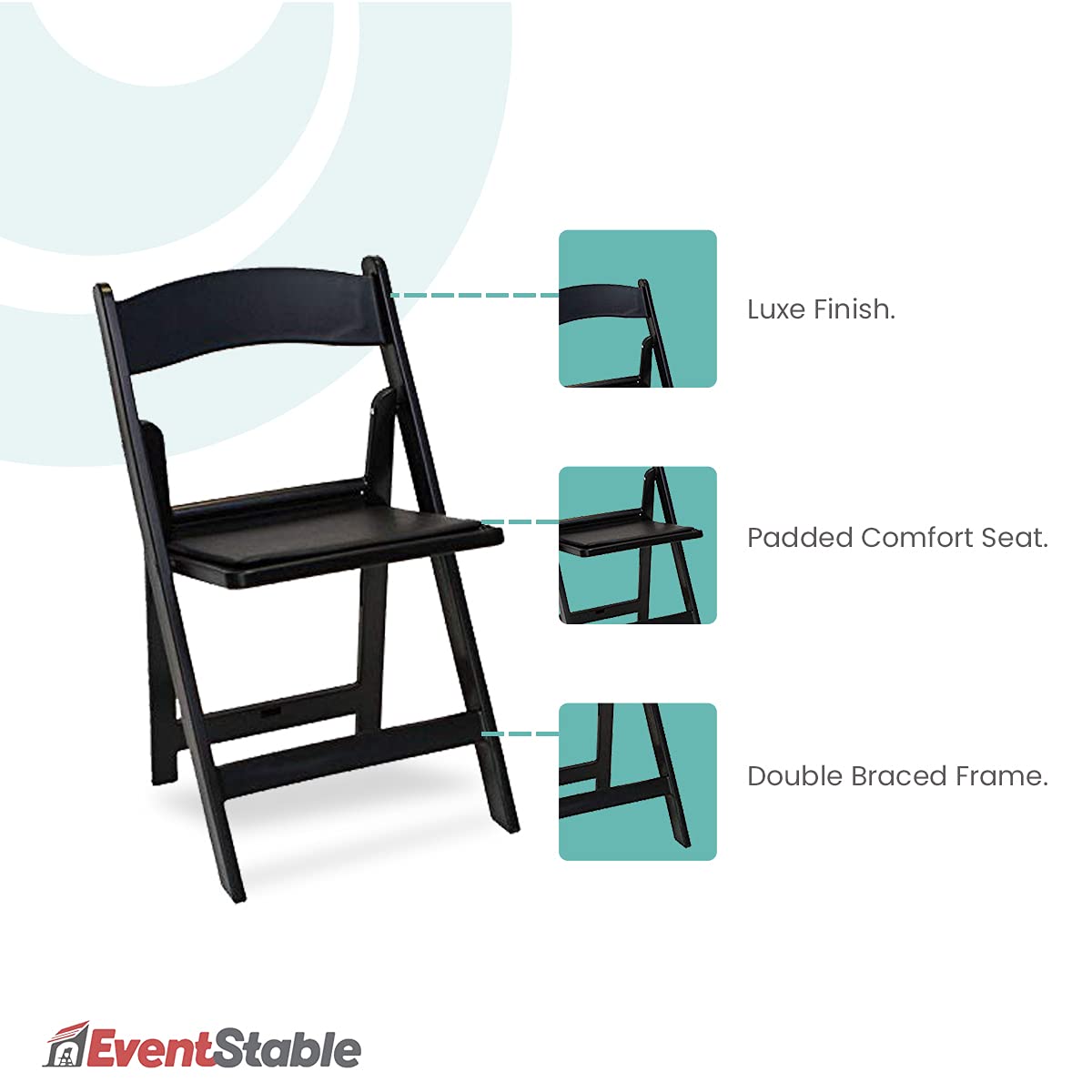 EventStable Titan Series 200 Resin Folding Chairs with 8 Dollies and 8 Straps Bundle - Black Indoor/Outdoor Lightweight Folding Chair - Padded Folding Chair for Weddings Parties Events