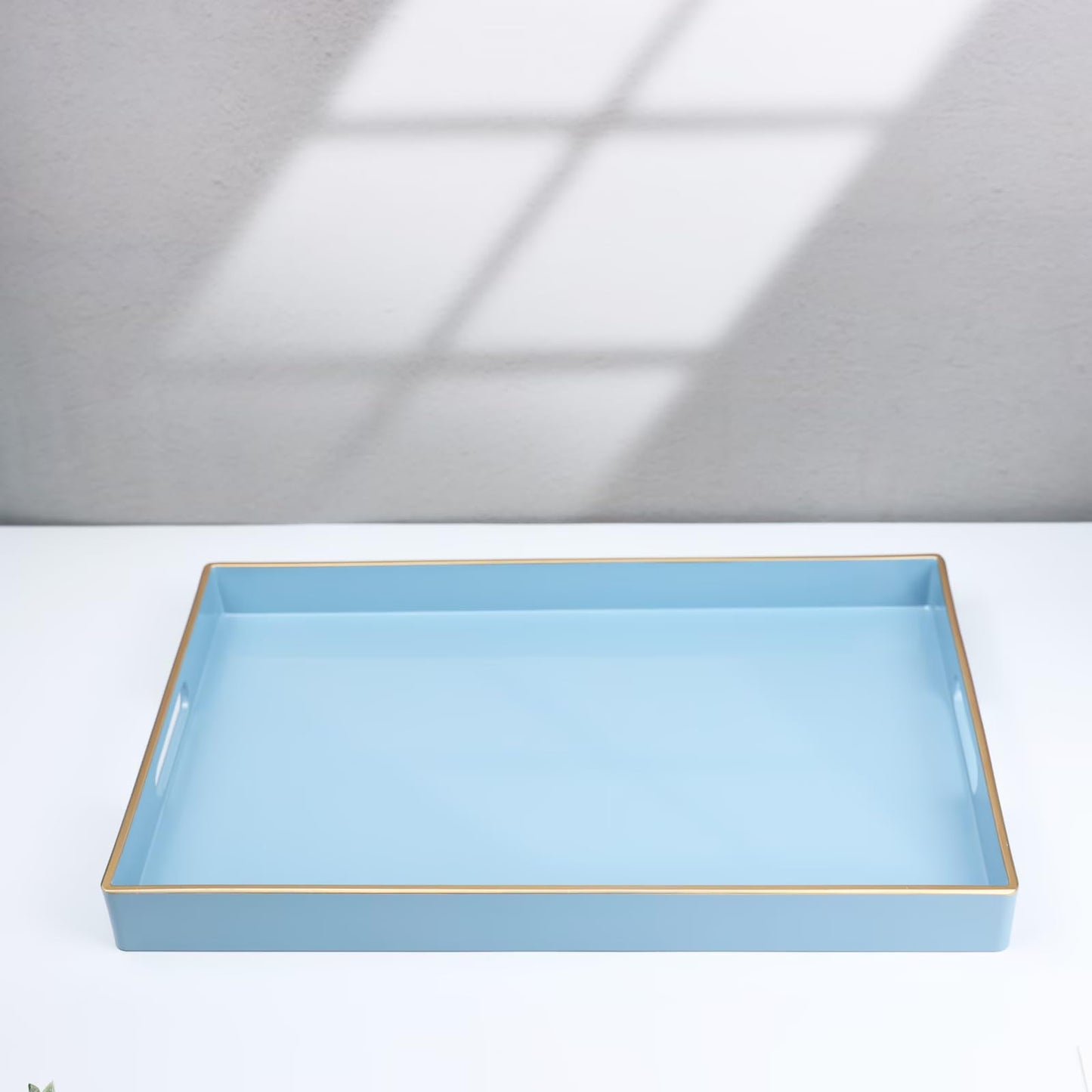 Spsyrine Blue Decorative Serving Tray with Handles, Elegant Plastic Coffee Table Tray for Ottoman, Living Room, Home Decor 15.6" X 10.2" Light Blue