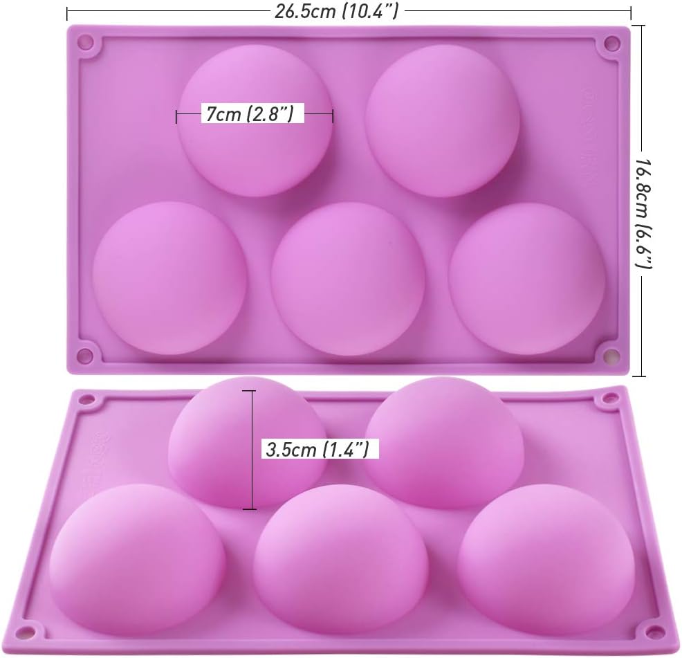 Newk 5 Holes Semi Sphere Silicone Mold, 3 Packs 5-Cavity Half Sphere Mold for Chocolate Bombs, Cake