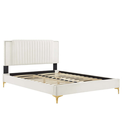 Modway Zahra Channel Tufted Performance Velvet Twin Platform Bed in White