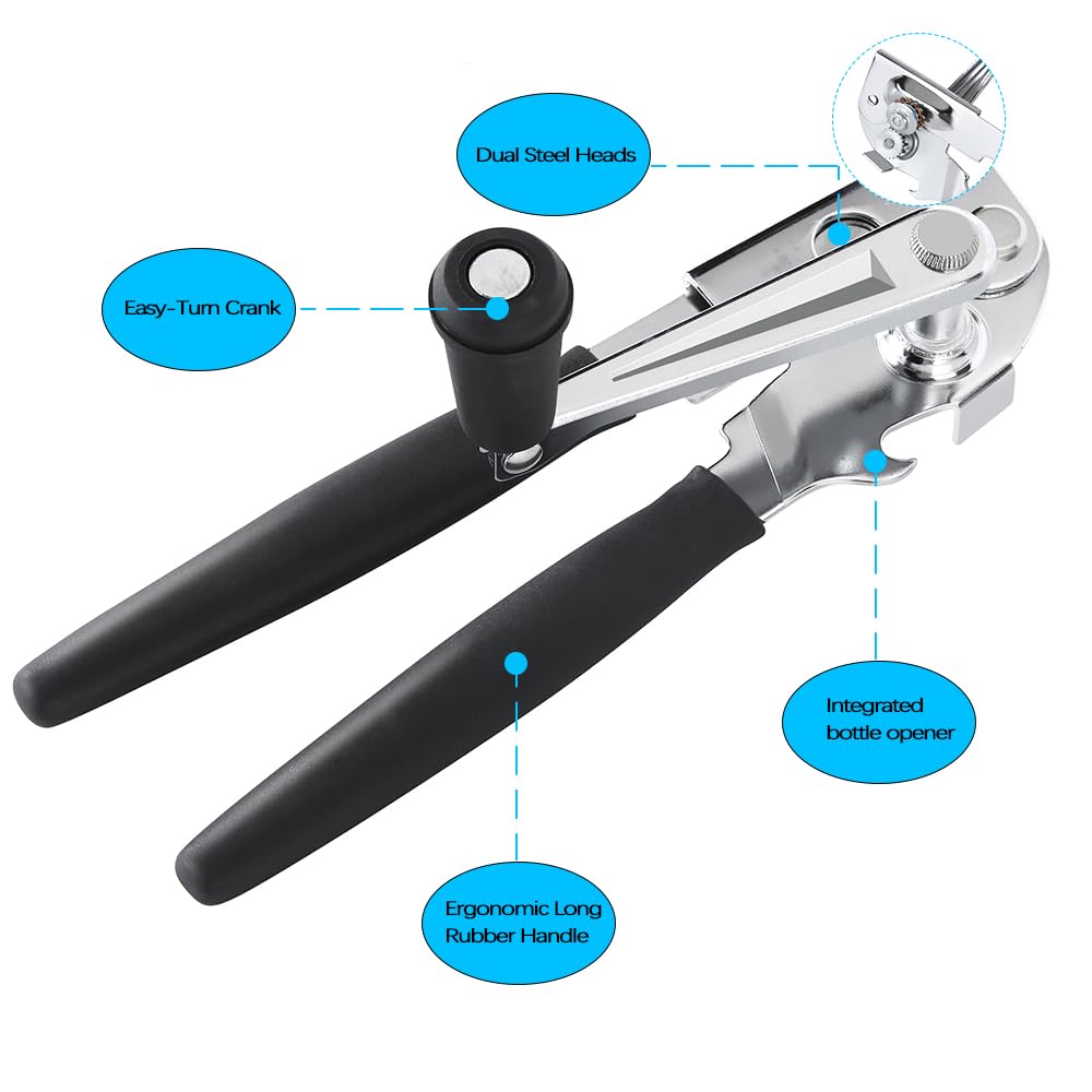 Manual Can Opener,Easy-Grip Hand Crank Can Opener for Seniors & Arthritis - Ergonomic Manual Opener, Heavy Duty for Large Cans, Safe & Comfortable Use at Home or Restaurant