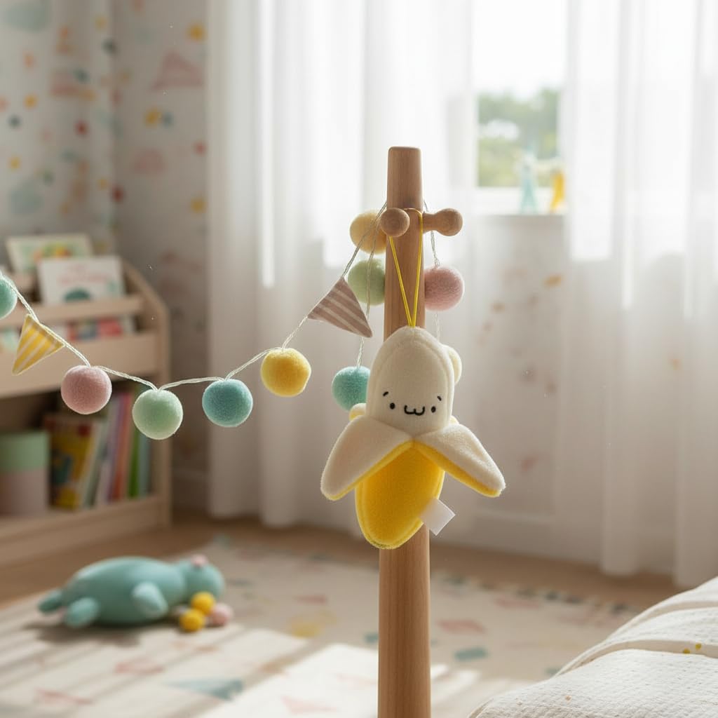 Junfamilee Yellow Peeling Banana Decoration, Birthday Gift PP Cotton Peeling Banana Shape Plush Pendant for Decoration