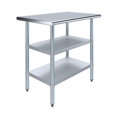 AmGood Stainless Steel Work Table with 2 Shelves | NSF | Metal Utility Table (36" Long x 24" Deep)