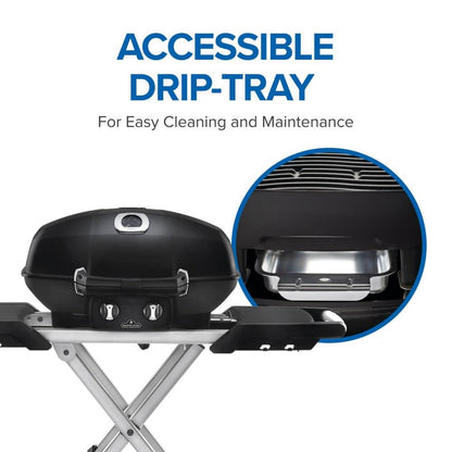 Napoleon TravelQ PRO285X Portable Propane Gas Grill with Foldable Scissor Cart, Black, 2 Burners, Tailgating, Camping, and Small Outdoor Spaces