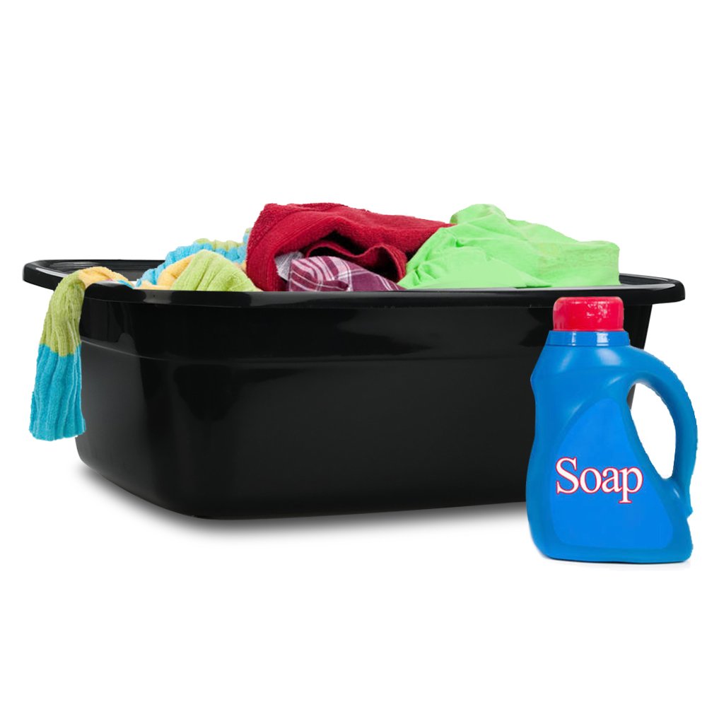Idotry Rectangle Plastic Black Washing Basin/Tub, Pack of 2 (18 Quart)