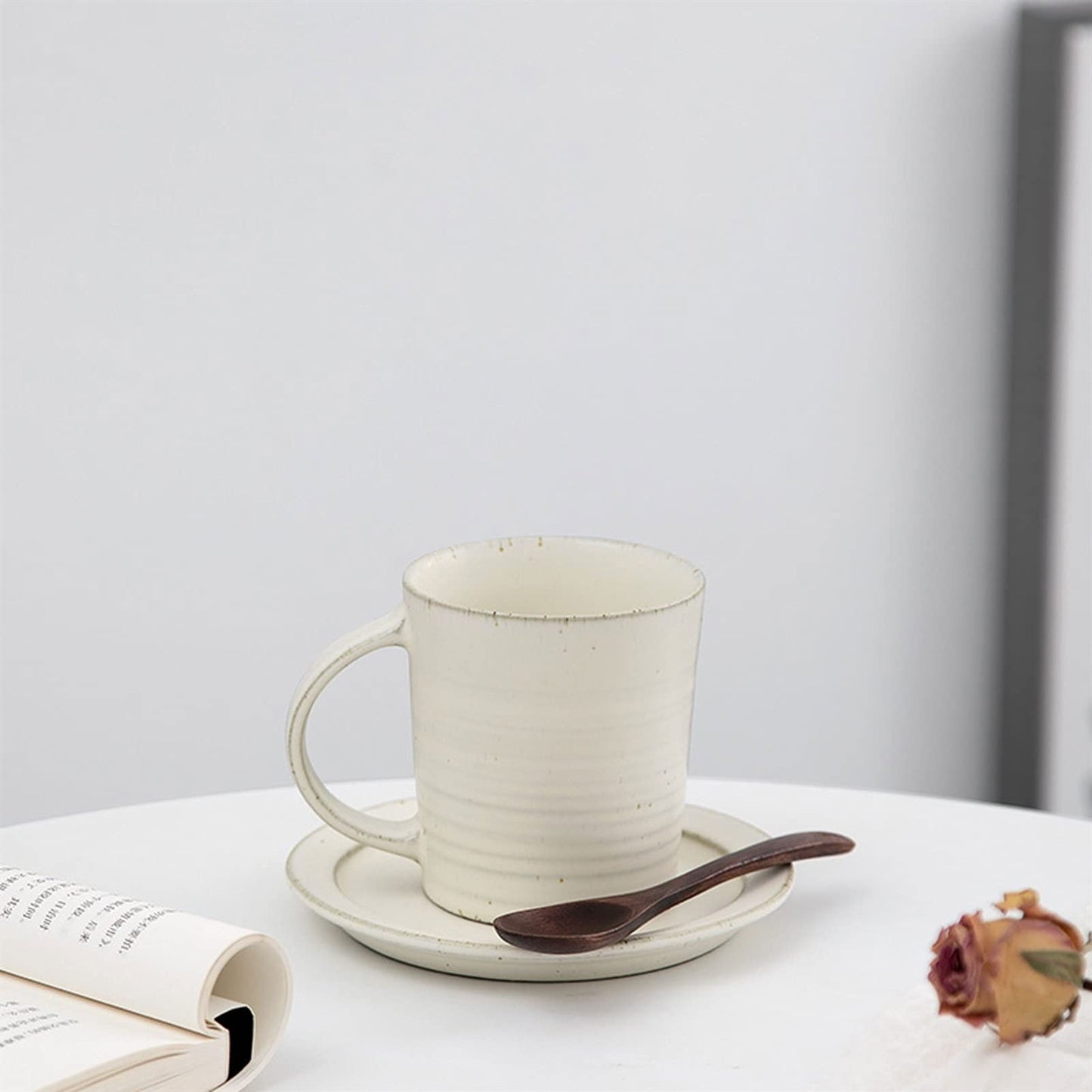 Tea Cup Porcelain Espresso Cups with Matching Saucers Premium Porcelain Coffee Cup- 7.8 Ounce, White Set of Mugs (A) (B)