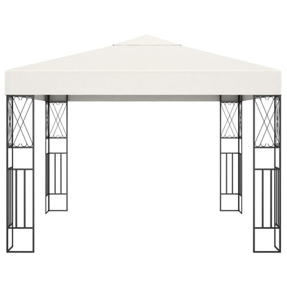 Cream Polyester Gazebo, 9.8x9.8 ft Square Outdoor Canopy Tent with Powder-Coated Steel Frame, Water Resistant UV Protection for Patio, Garden, Terrace Outdoor Structures