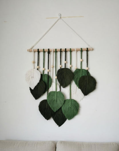 Jditngp DIY Macrame Leaf Wall Hanging Beginners Boho Wall Leaf Tapestry Kit Handmade Woven Tapestry Feather Wall Hanging DIY Macrame Kit for Adults Birthday Gift DIY Craft Kits 15.8" (Green)