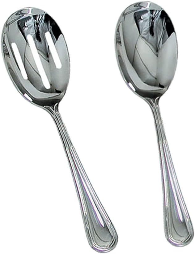 Stainless Steel Banquet Serving Spoon Set - Solid and Slotted, 8 3/4 Inch