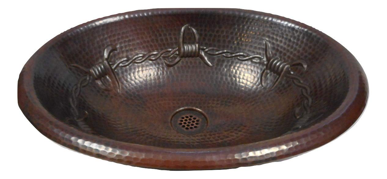 Simply Copper 19" Oval County Style Copper Bath Sink with Barb Wire Design