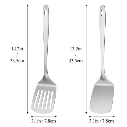 ChefBee 2PCS Metal Spatula Set - Stainless Steel Spatula Solid & Slotted Turner Flipper for Kitchen Use, Heat Resistant Kitchen Cooking Utensils for Flipping Fish, Eggs, Pancakes, Dishwasher Safe