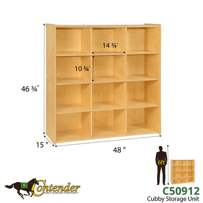 Contender 12 Big Cubby Storage Shelf, Montessori Cabinets for Organizing Art and Craft Supplies, Hard Wood Cabinets Perfect for Classrooms, Offices and Homes
