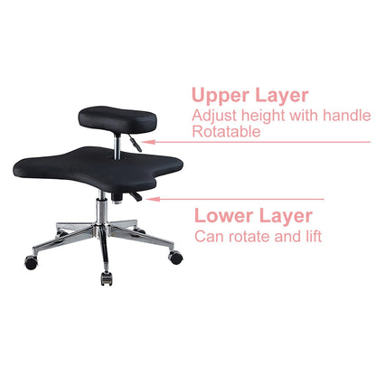 GenSDH Ergonomic Kneeling Chair, Cross-Legged Chair, Meditation Chair, Home Office Desk Chair with Wheels, Height Adjustable (Svart One Size),Svart-One Size