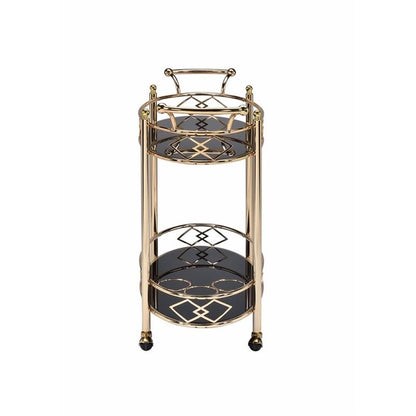 Acme Ottesen Oval Glass Top Serving Cart with 2 Shelves in Gold