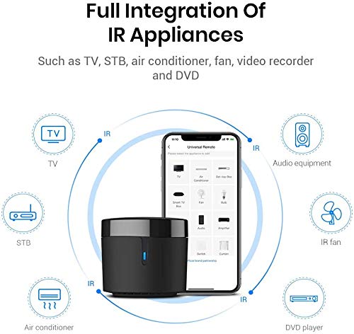 Broadlink RM5plus Universal Infrared Remote, Voice Control with Alexa & Google Assistant, Wi-Fi Smart Home Remote for TV, AC, Fans, All-in-One Smart Hub with Scene & Timer, 2.4GHz Wi-Fi Only