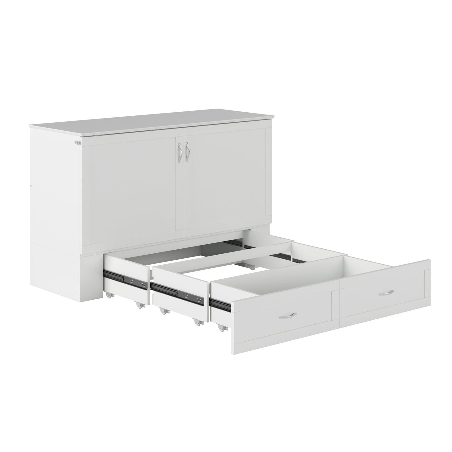AFI Hamilton Queen Murphy Bed Chest with Mattress, Storage, and Built-in Charger in White