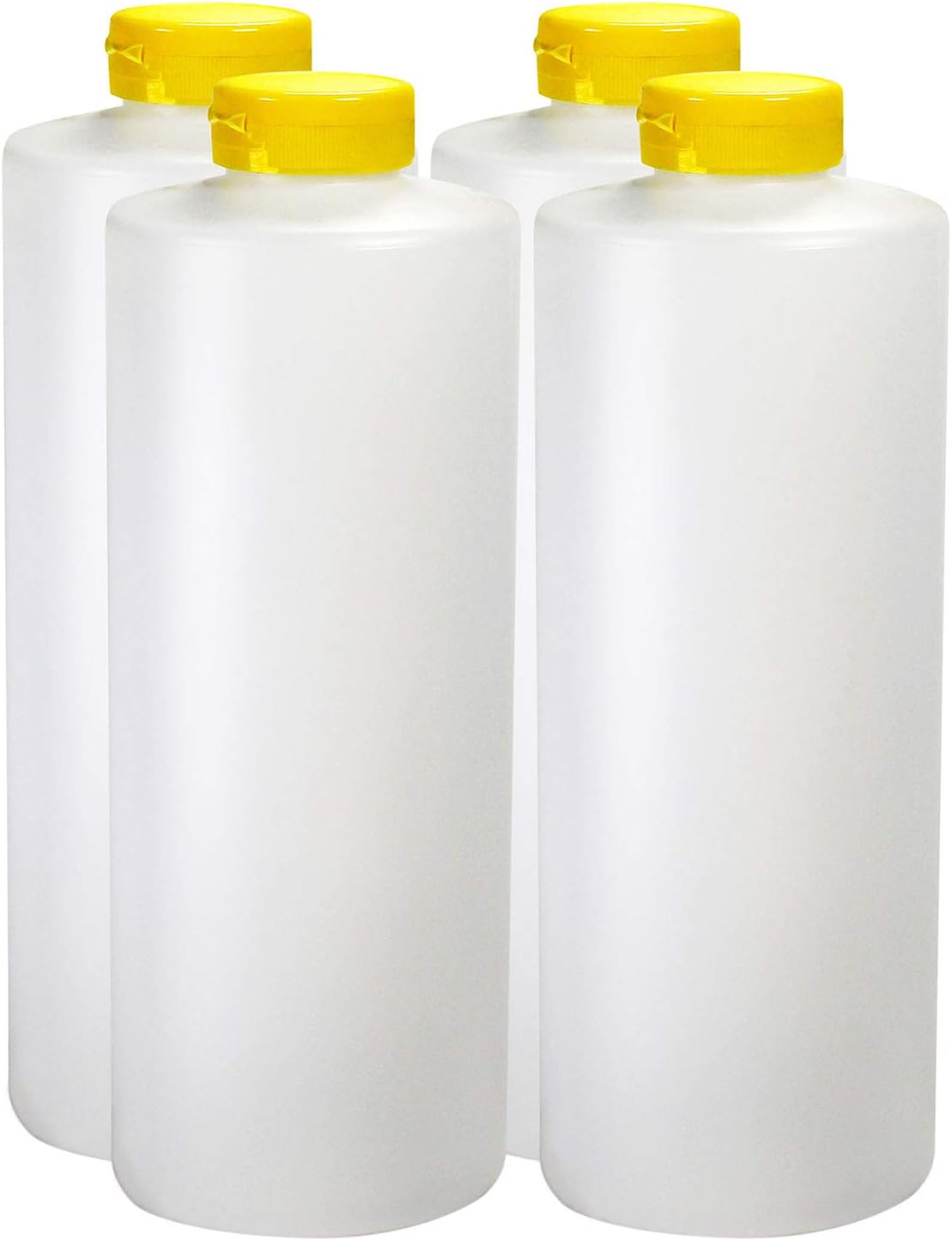 Pinnacle Mercantile Plastic Condiment Squeeze Bottles - 32 oz Empty Set of 4 with Yellow Flip Top Cap
