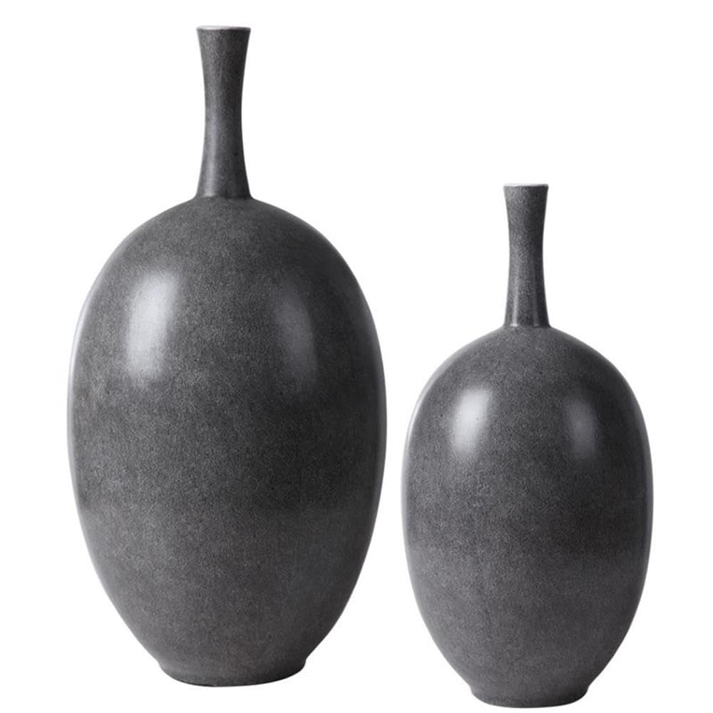 Bowery Hill Ceramic Vase Set of 2, Marbled Black and White Finish, Modern Design, Matte White Interior, 16" and 20" Height, Decorative Home Accent for Living Room or Entryway