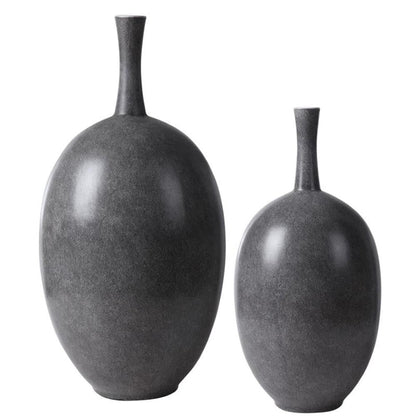 Bowery Hill Ceramic Vase Set of 2, Marbled Black and White Finish, Modern Design, Matte White Interior, 16" and 20" Height, Decorative Home Accent for Living Room or Entryway