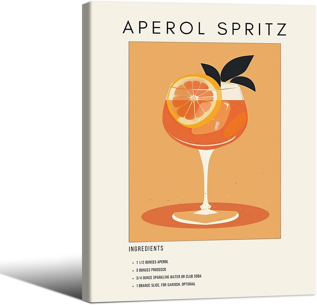 Heltrappe 08x10 inch Funky Orange Aperol Spritz Aesthetic Poster Modern Trendy Cocktail Alcohol Wall Art Framed Bar
