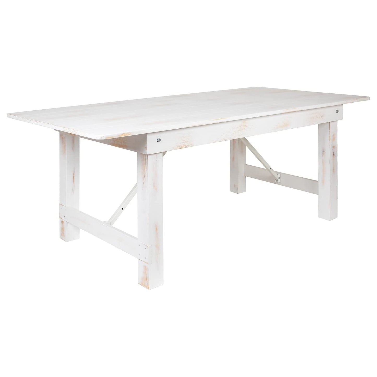 Flash Furniture HERCULES Series 7' x 40" Antique Rustic White Folding Farm Table and Four Bench Set