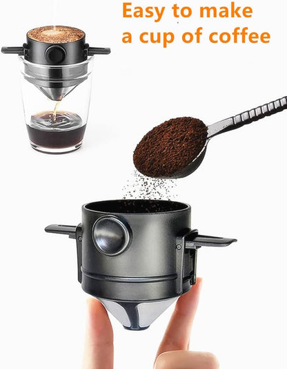 Portable Pour Over Coffee Maker, 1-2 Cup, Stainless Steel Coffee Filter, Reusable Mug Dripper for Home Office Travel