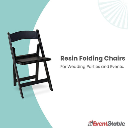 EventStable Titan Series 200 Resin Folding Chairs with 8 Dollies and 8 Straps Bundle - Black Indoor/Outdoor Lightweight Folding Chair - Padded Folding Chair for Weddings Parties Events