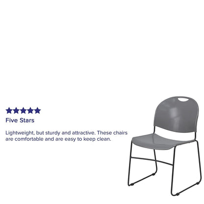 Flash Furniture 5 Pack HERCULES Series 880 lb. Capacity Gray Ultra-Compact Stack Chair with Black Powder Coated Frame