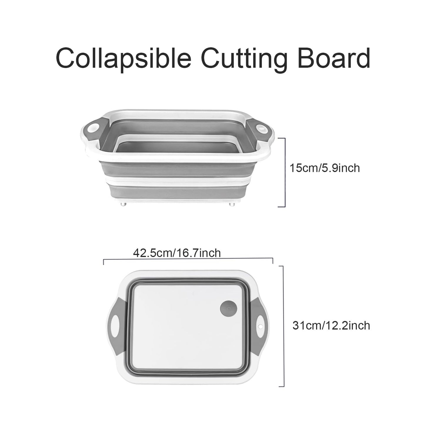 Camping Collapsible Cutting Board Dish Basin BBQ Prep Tub Camp Sink Dish Washing Station Multifunctional Storage Basket(Grey white)