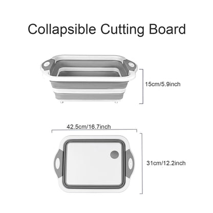 Camping Collapsible Cutting Board Dish Basin BBQ Prep Tub Camp Sink Dish Washing Station Multifunctional Storage Basket(Grey white)