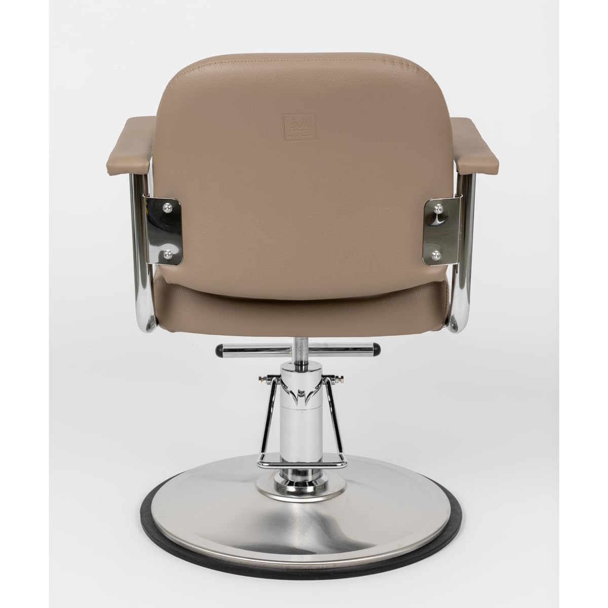 Minerva Beauty Zaria Wide Salon Styling Chair, Round Chrome 360° Swivel Hydraulic (Taupe)