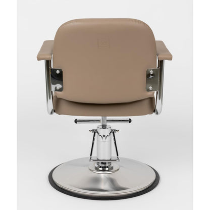 Minerva Beauty Zaria Wide Salon Styling Chair, Round Chrome 360° Swivel Hydraulic (Taupe)