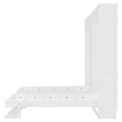 Merax Dual Twin Murphy Bed with Cabinets and Shelves, Space Saving Wall Bed with Storage, Foldable Twin Beds with Convertible Shelf Legs for Guest Room, Small Space, White
