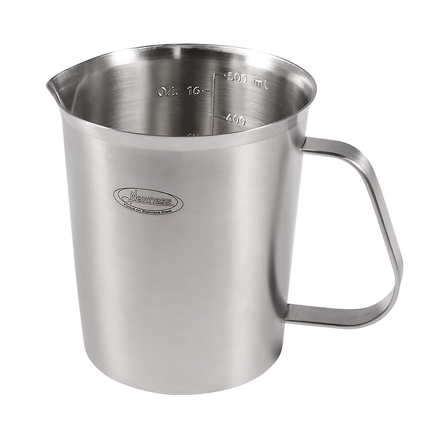 Newness Stainless Steel Measuring Cup, Metal Measuring Cup with Handle (Upgraded, 3 Marking Including Cup/ML/Ounce Scale), 16 Ounces (0.5 Liter, 2 Cup)