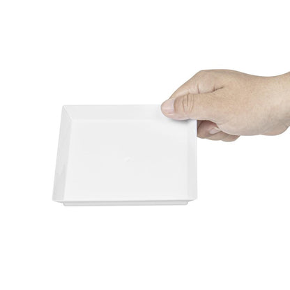 Restaurantware 5 x 5 Inch Mini Tasting Plates 100 Disposable Square Plastic Plates - Durable Stylish White Plastic Hors D'oeuvre Serving Plates For Desserts Or Appetizers At Parties