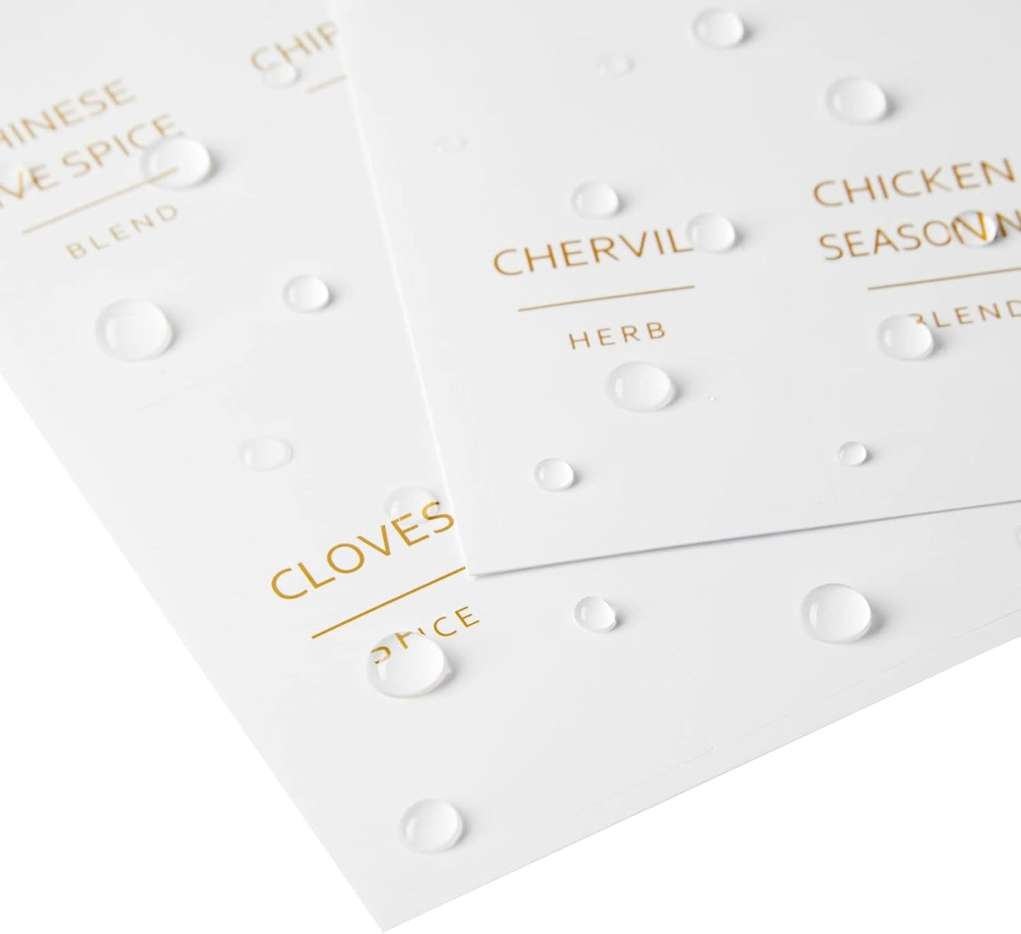 Talented Kitchen 140 Pack of Minimalist Spice Jar Labels, Preprinted Water Resistant Stickers (Gold Text)