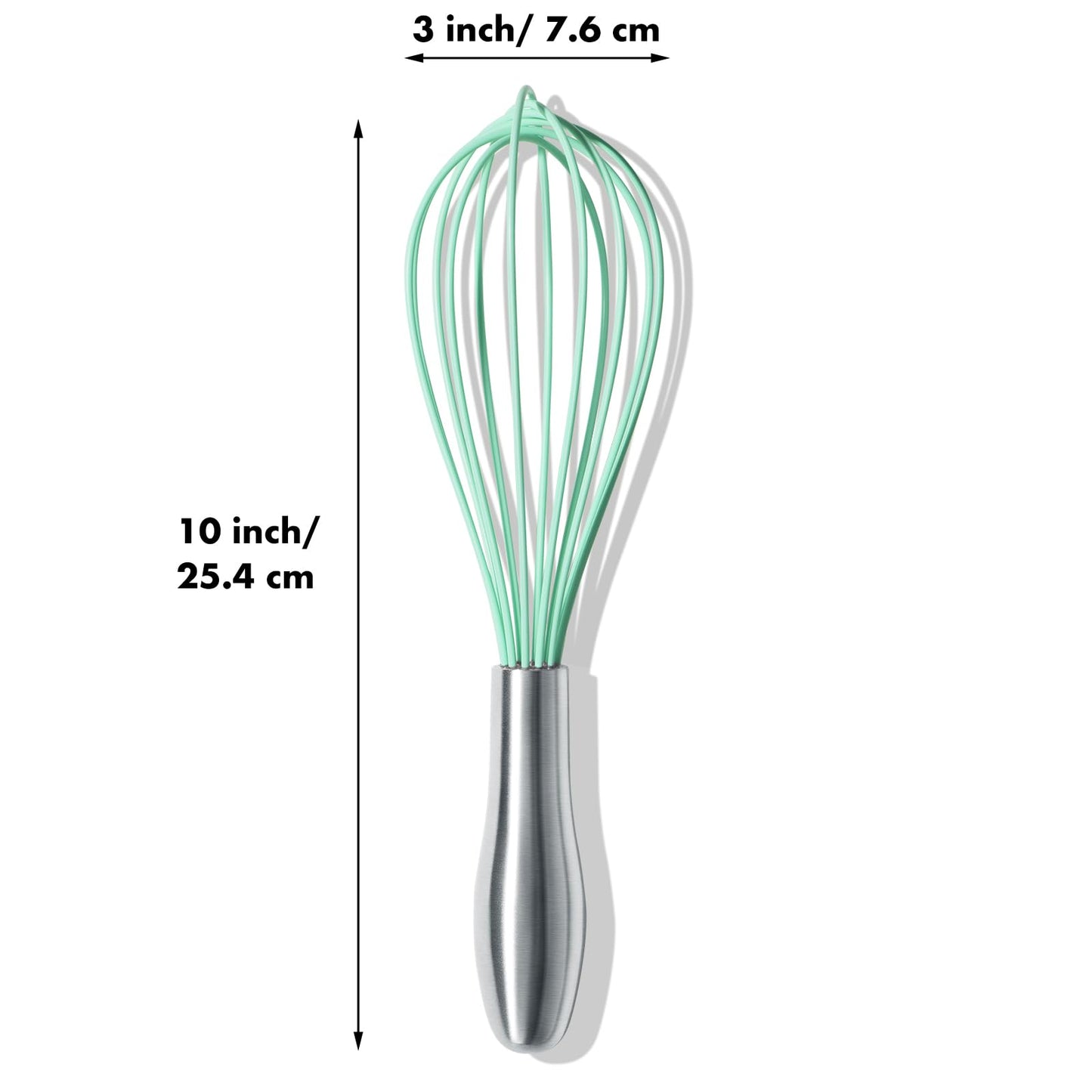 OYV 10-Inch Teal Silicone Whisk, Heat Resistant 480°F Kitchen Whisk with Stainless Steel Ergonomic Handle, Non-Scratch for Nonstick Cookware, Dishwasher Safe, Perfect for Blending, Cooking & Beating