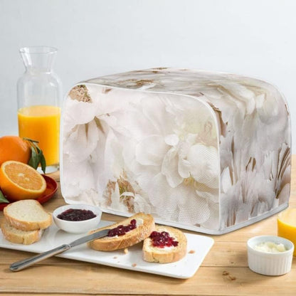 White Peony Flower Toaster Dust Cover, Polyester Fabric, 2/4 Slice, Dust and Fingerprint Protection, Machine Washable