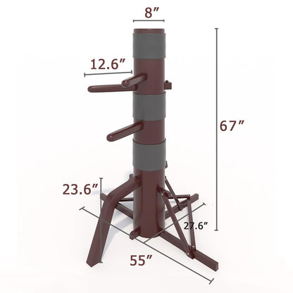 MR Wing Chun Dummy, Wooden Mook Yan Jong, IP Man Training Target with Tripod Base, Adjustable Height Mook Yan Jong Training with 3 Striking Pad, Martial Arts Traditional Kung Fu Training Dummy